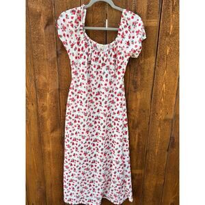 Free for All White Red Floral Cottagecore Midi Dress Medium EUC